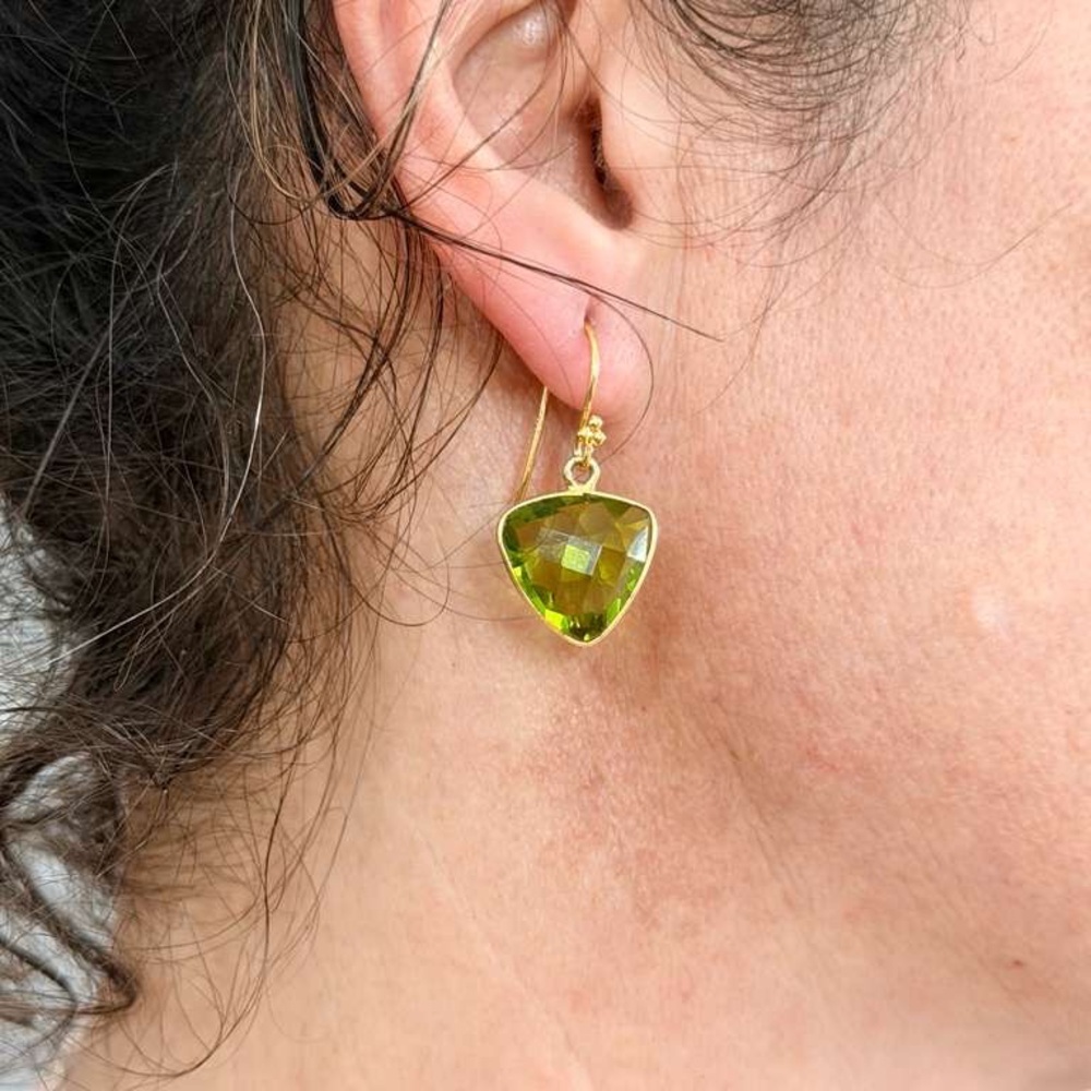 Gold Drop Green Peridot Earrings18k gold over Sterling silver - Picture 5 of 6